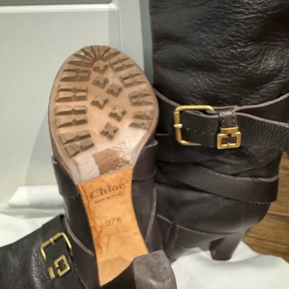 Chloe Dark Brown Leather Heeled Boots - Picture 2 of 2